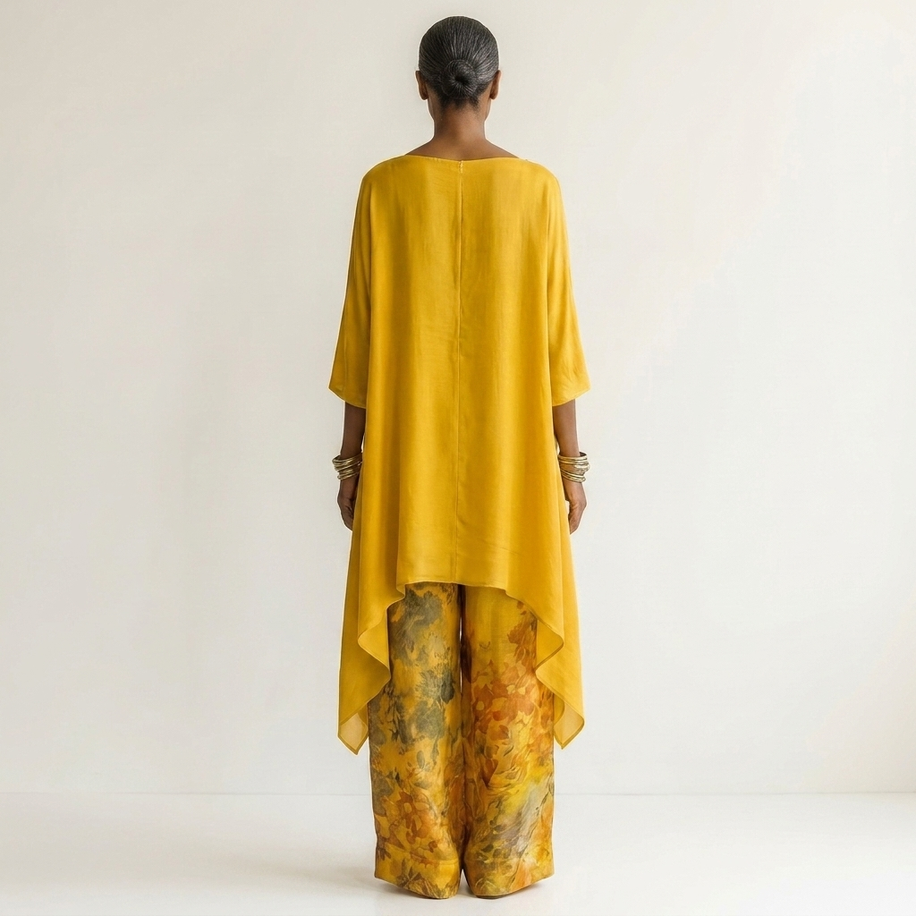 Asymmetric Hem Tunic and Printed Wide Leg Pants Two Piece Set 6