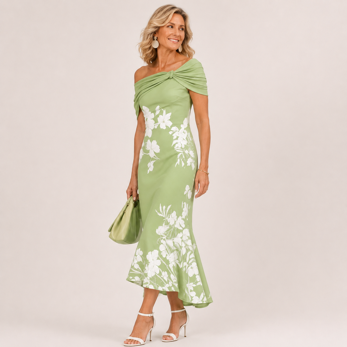 Floral Off Shoulder Twist Front Mermaid Midi Dress 2