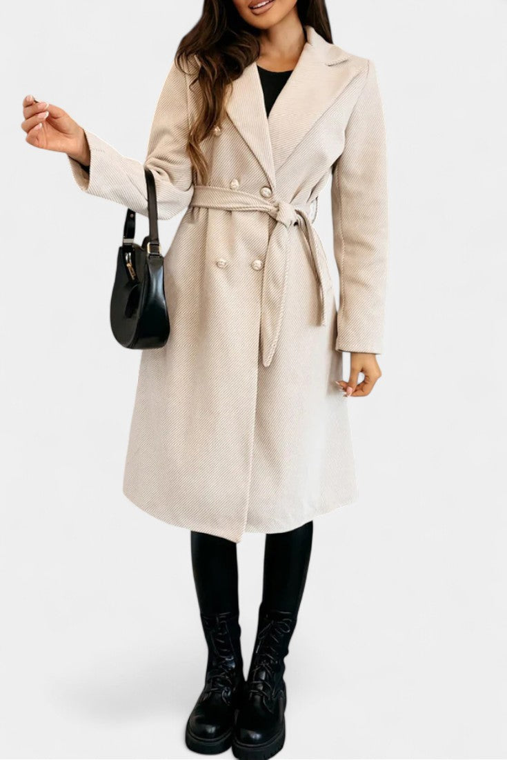 Double Breasted Belted Notch Lapel Longline Coat 5