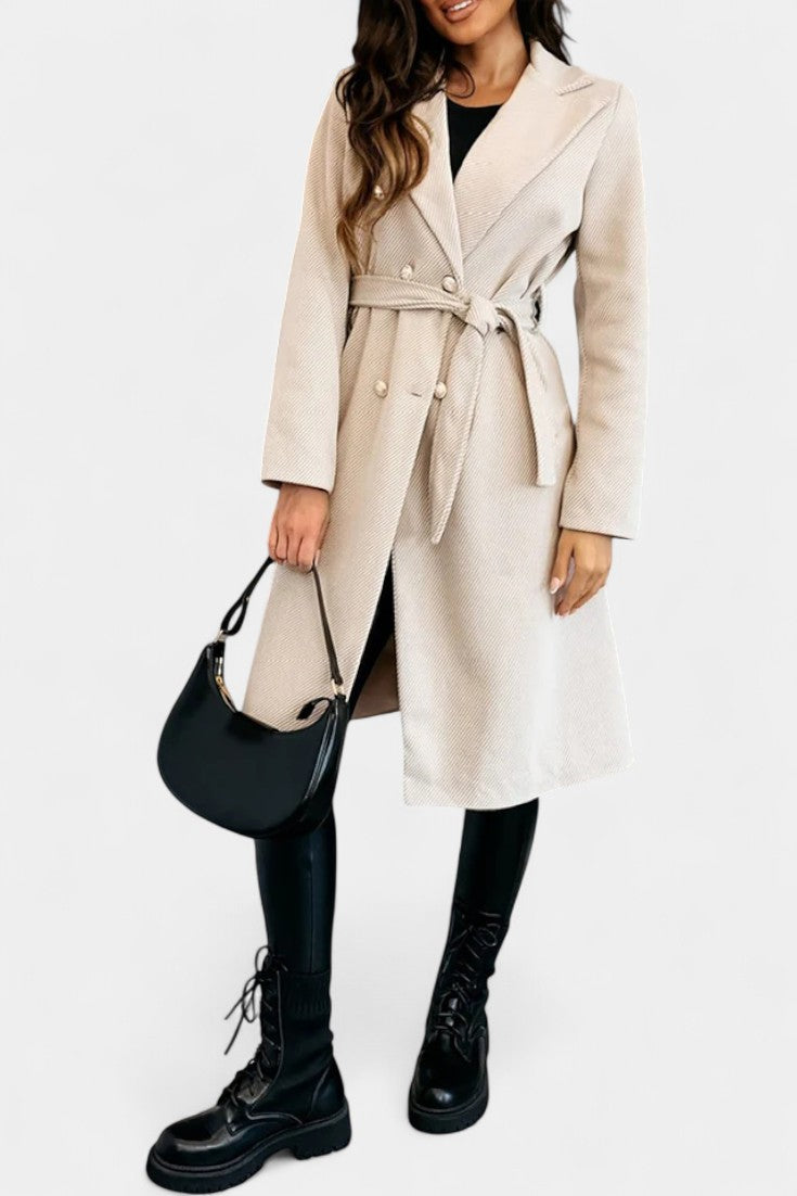 Double Breasted Belted Notch Lapel Longline Coat 7