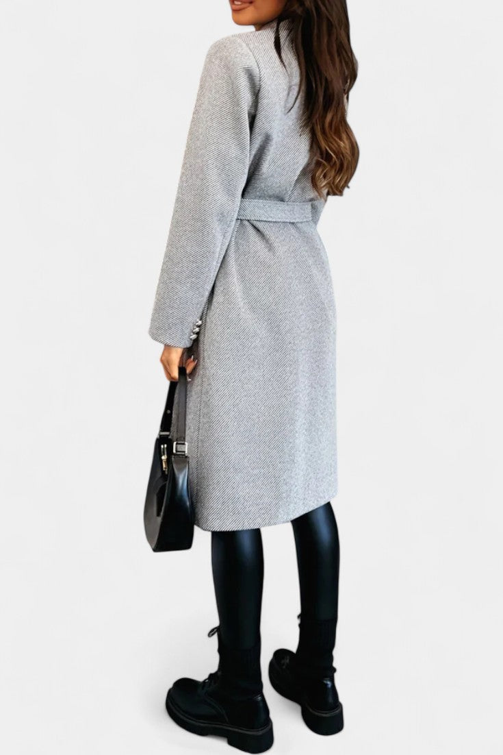 Double Breasted Belted Notch Lapel Longline Coat 18