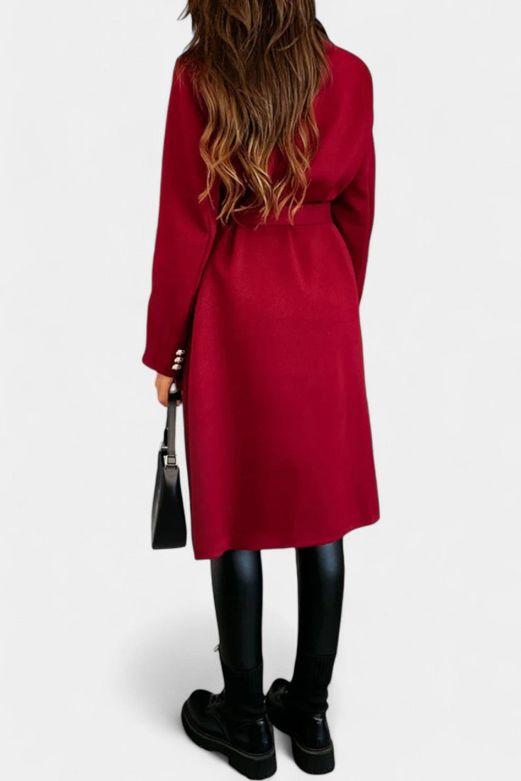 Double Breasted Belted Notch Lapel Longline Coat 4