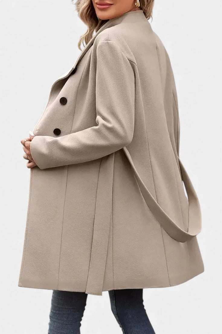 Stand Collar Asymmetric Button Belted Coat 3