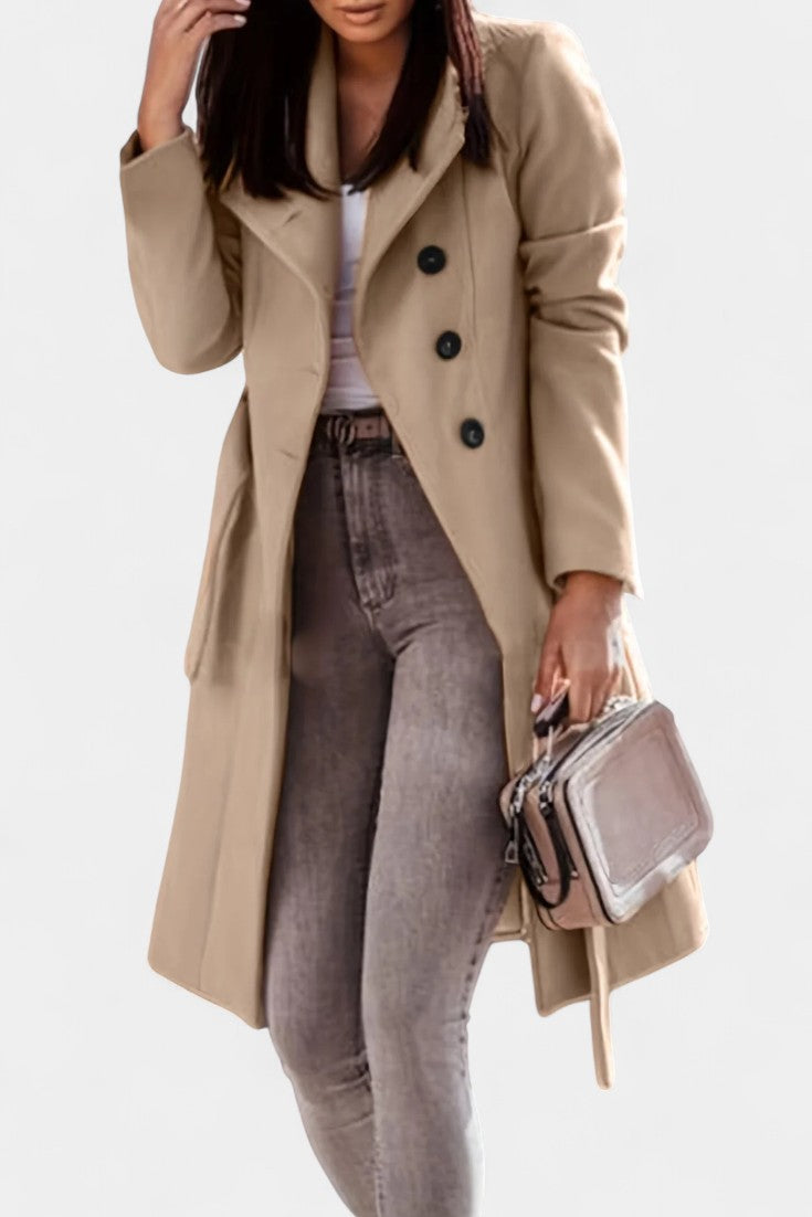 Lapel Button Front Belted Longline Coat 2