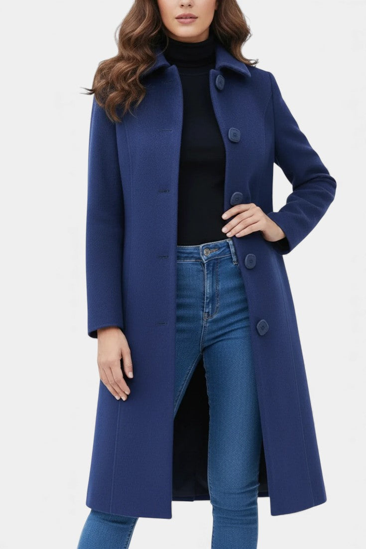 Collared Single Breasted Fitted Longline Coat 2