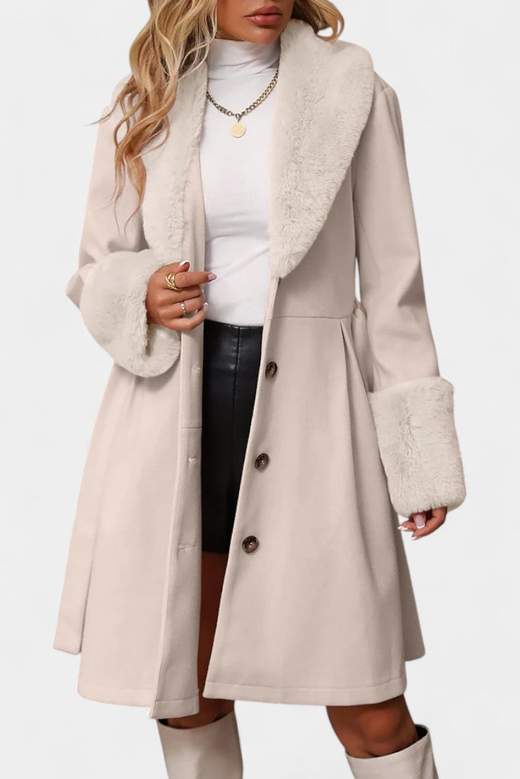 Faux Fur Collar Belted Wool Look Coat 3