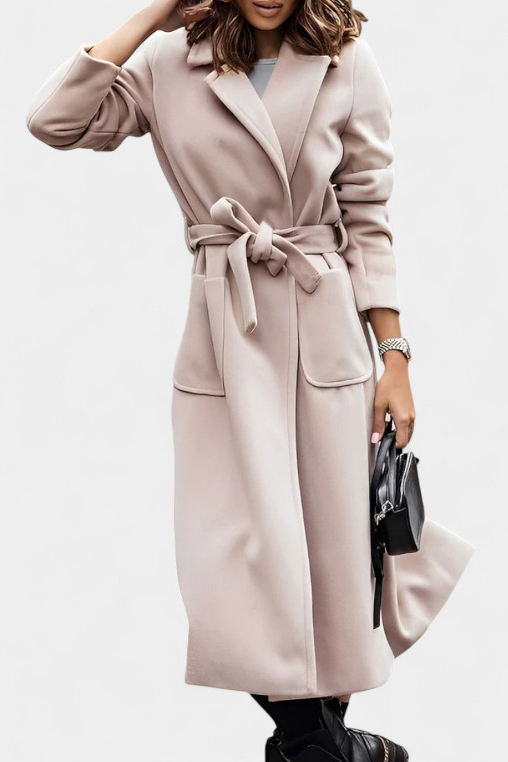 Notched Lapel Belted Patch Pocket Longline Coat 6