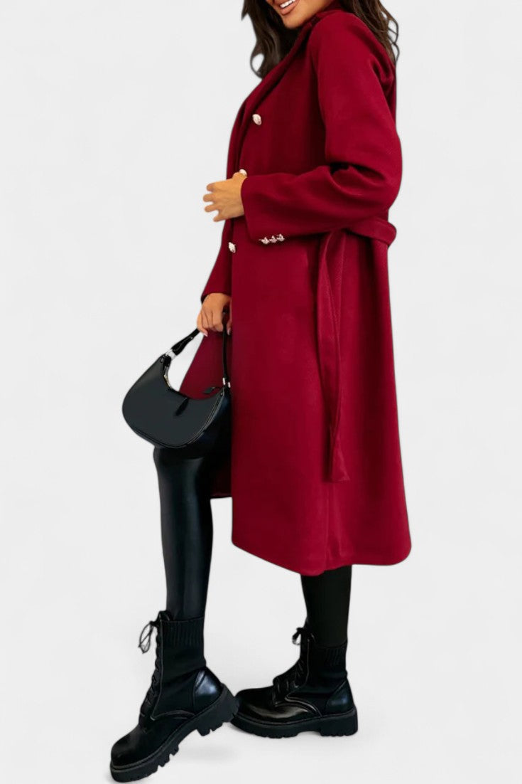 Double Breasted Belted Notch Lapel Longline Coat 3