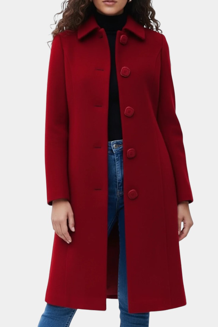 Collared Single Breasted Fitted Longline Coat 6