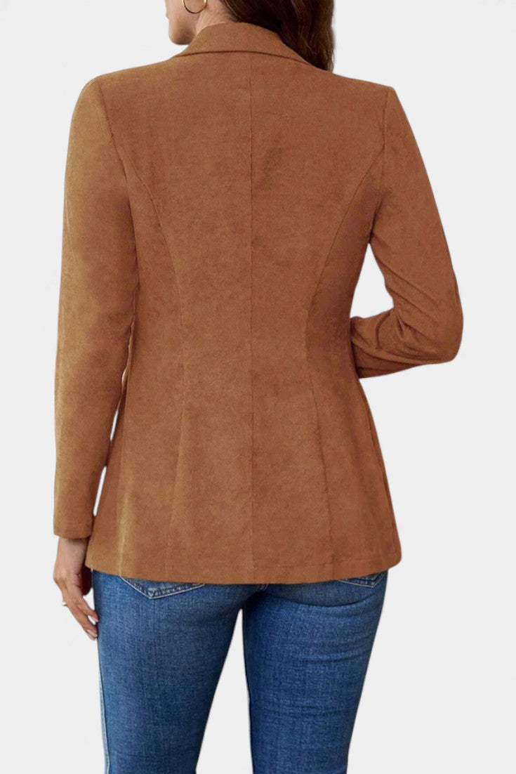 Suede Look Notch Lapel Open Front Blazer 3