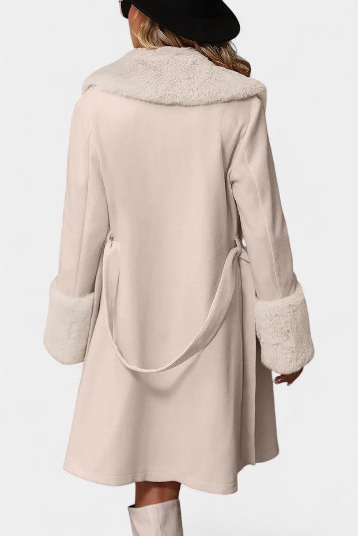 Faux Fur Collar Belted Wool Look Coat 4