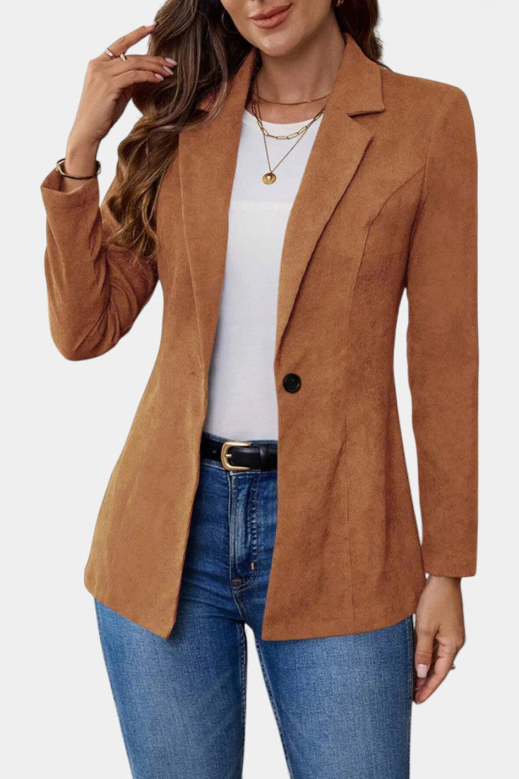 Suede Look Notch Lapel Open Front Blazer 4