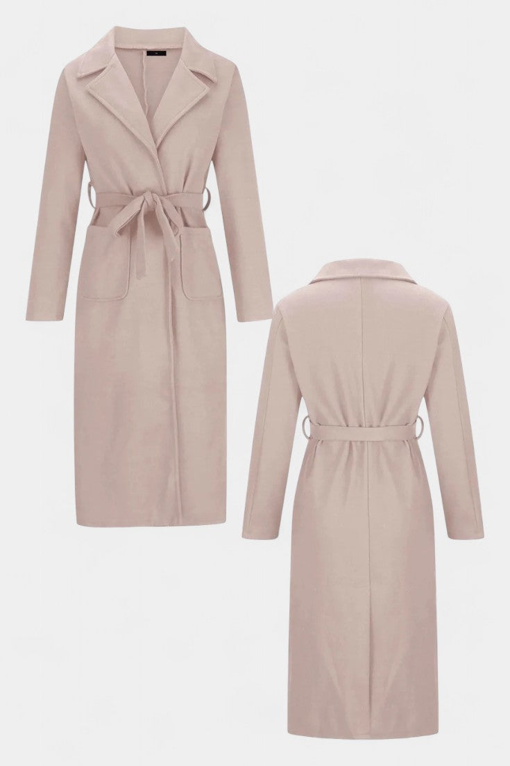 Notched Lapel Belted Patch Pocket Longline Coat 8
