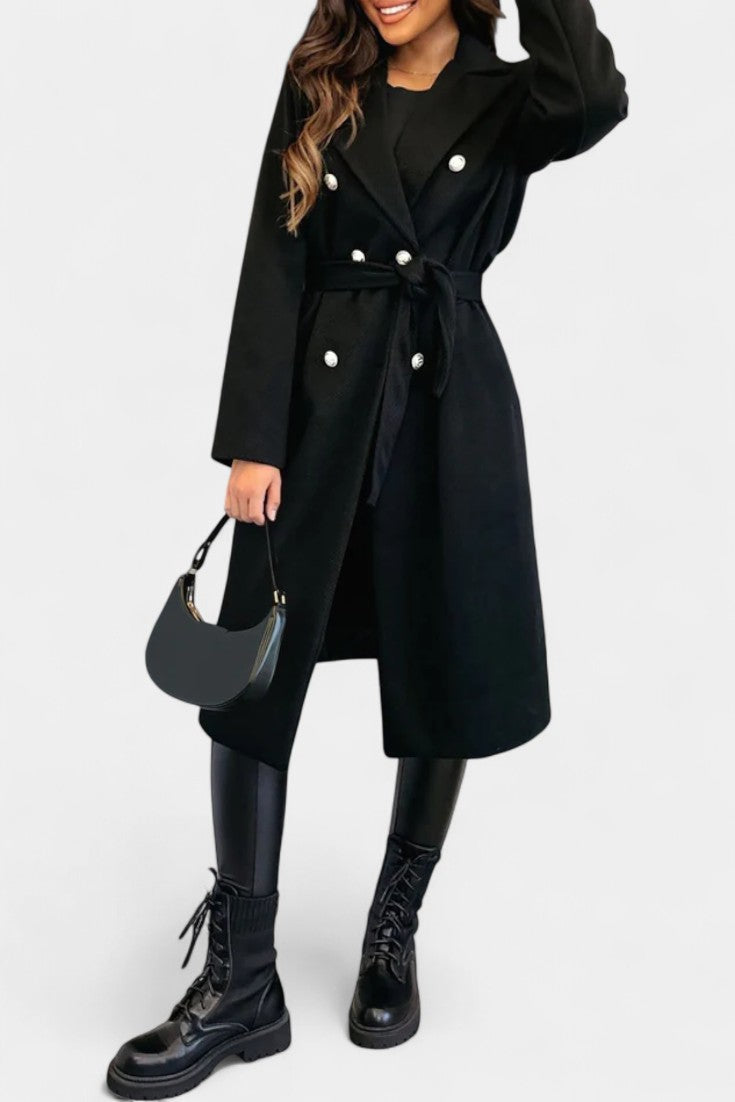Double Breasted Belted Notch Lapel Longline Coat 12