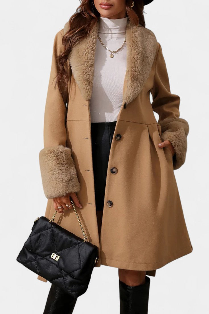 Faux Fur Collar Belted Wool Look Coat 8