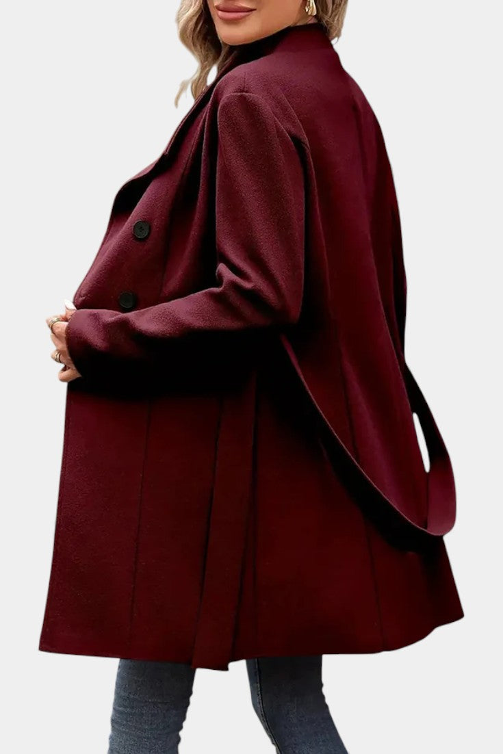 Stand Collar Asymmetric Button Belted Coat 9
