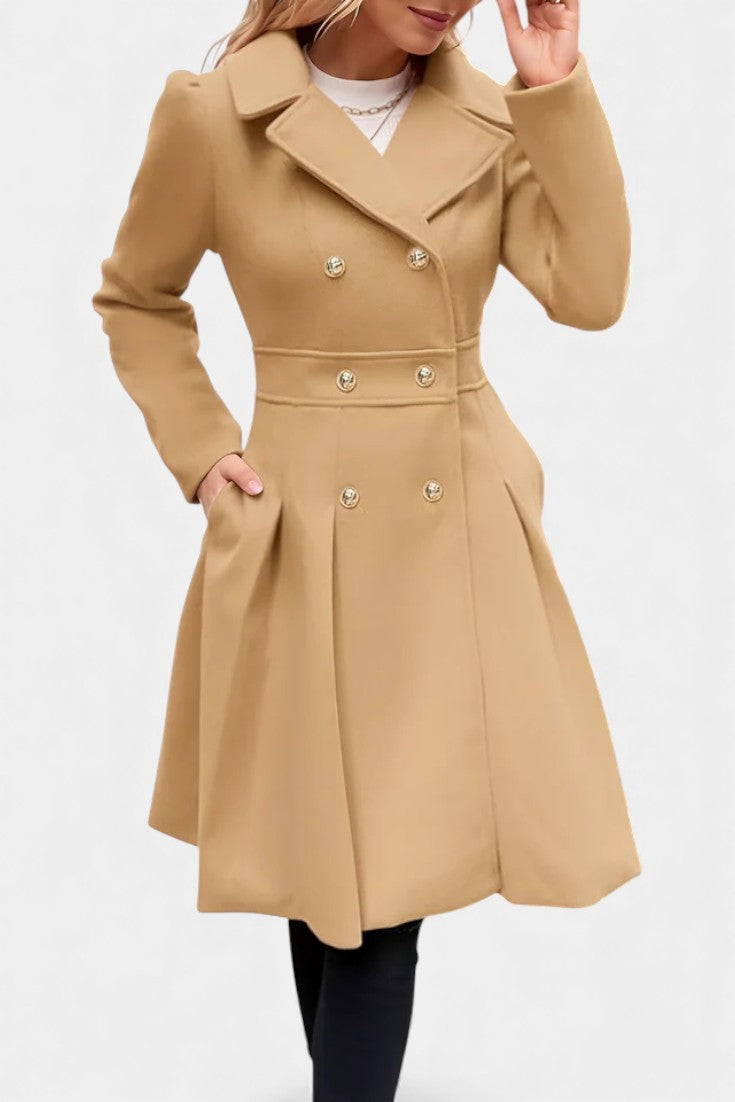 Notch Lapel Double Breasted Fit and Flare Pea Coat 5