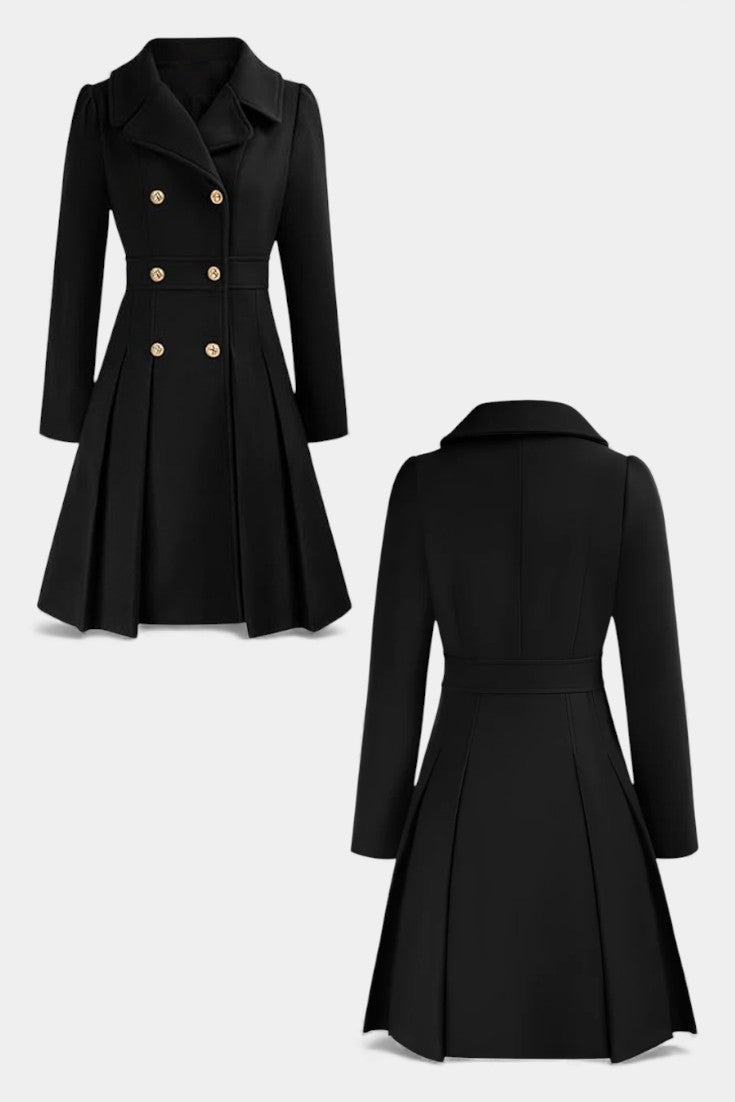 Notch Lapel Double Breasted Fit and Flare Pea Coat 4