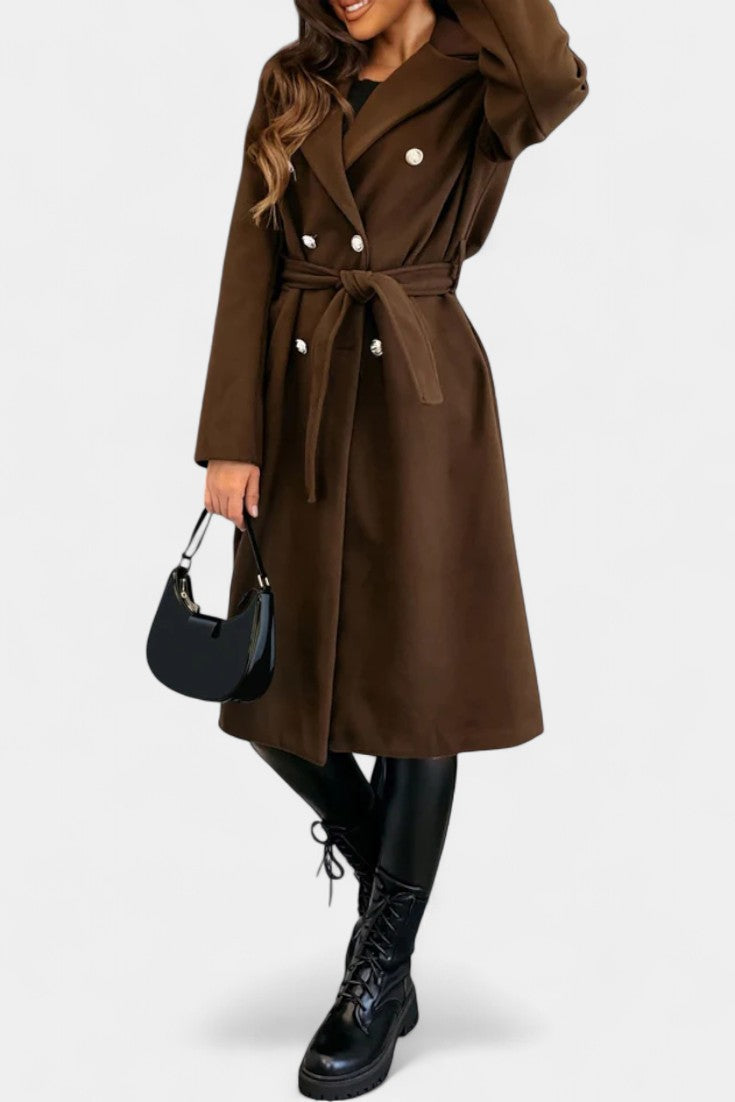 Double Breasted Belted Notch Lapel Longline Coat 10