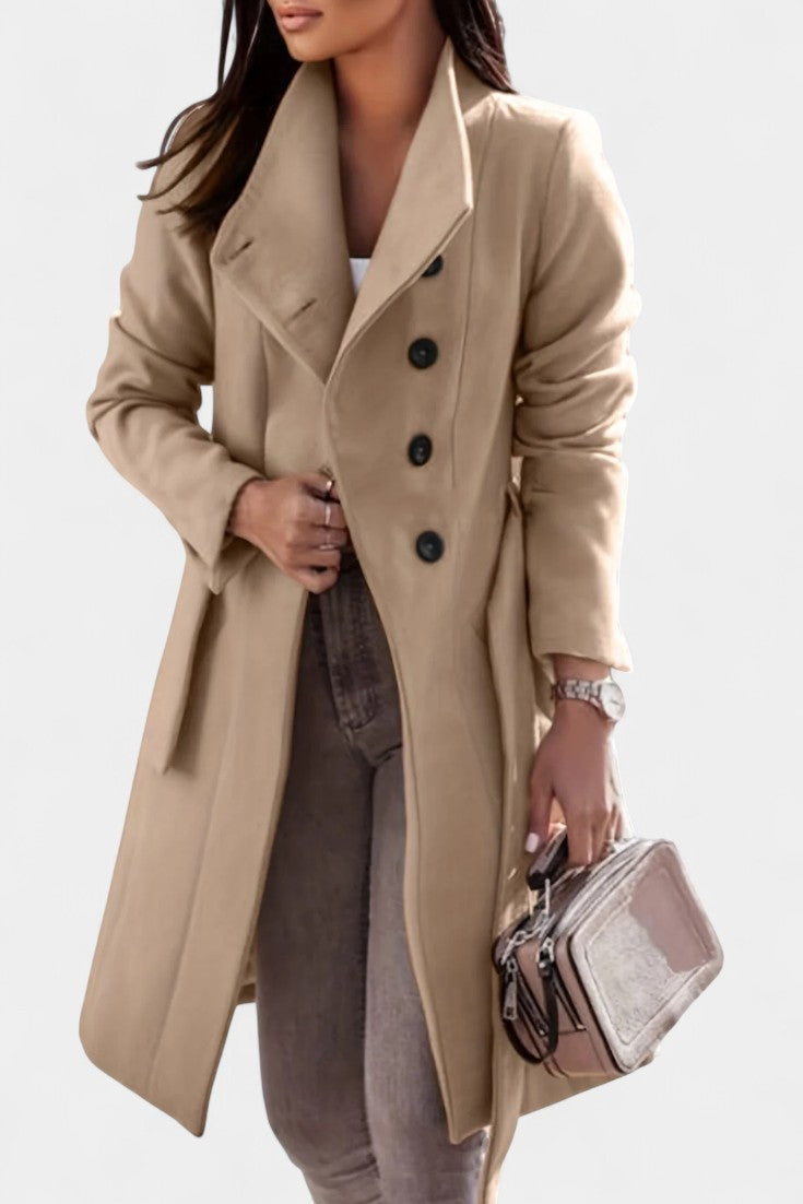 Lapel Button Front Belted Longline Coat