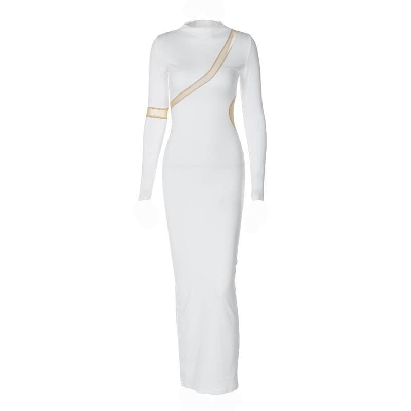 Contrast irregular mesh patchwork long sleeve slit maxi dress - View 8