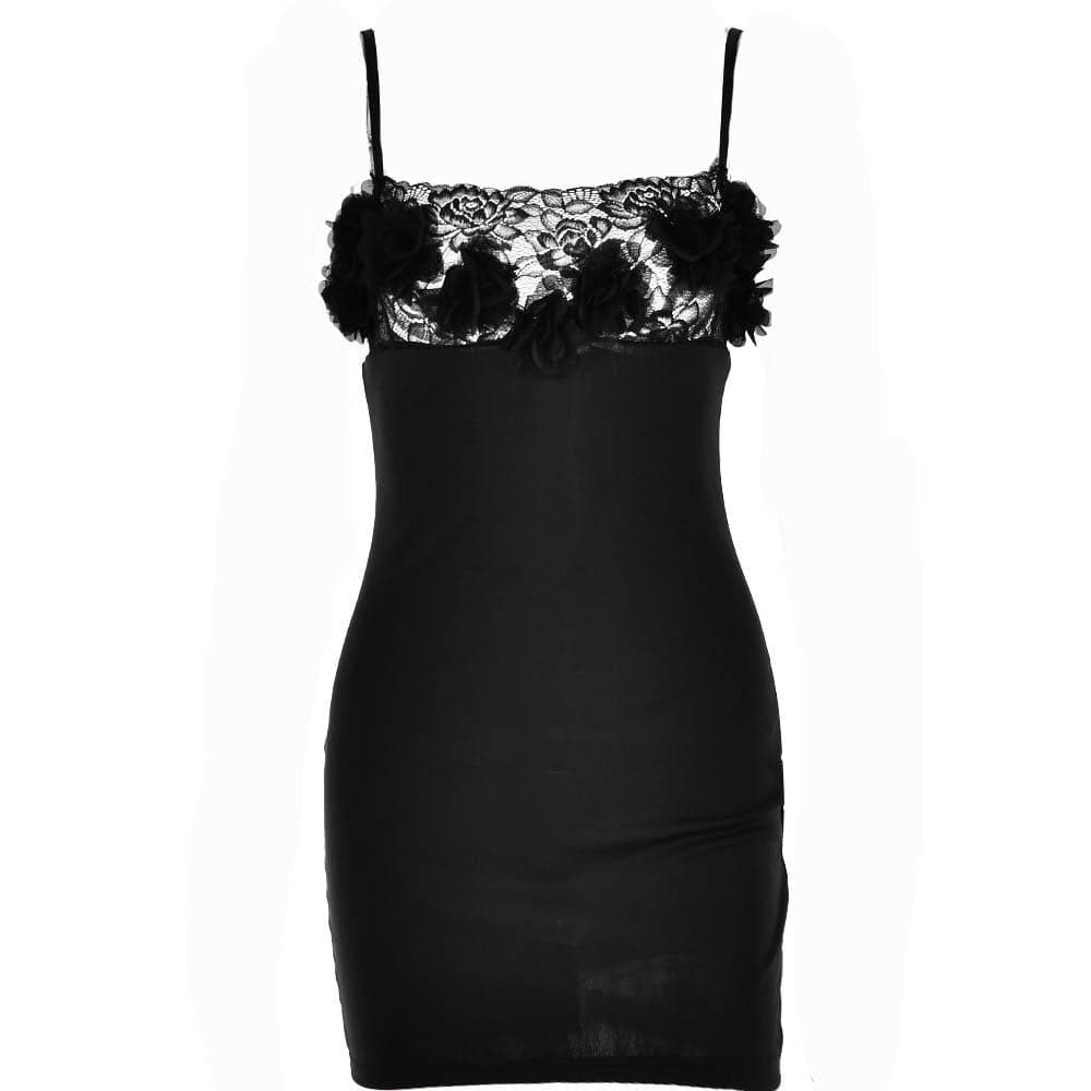 Flower Applique Lace Trim Square Neck Bodycon Mini Dress - View 2