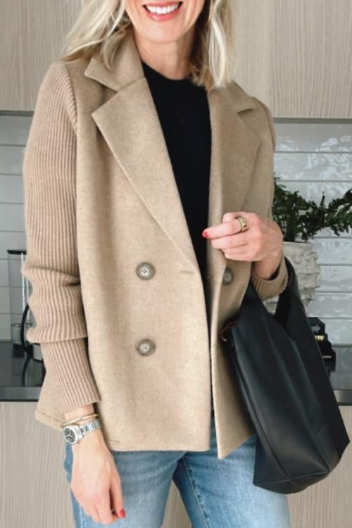 Double Breasted Ribbed Knit Sleeve Blazer 2