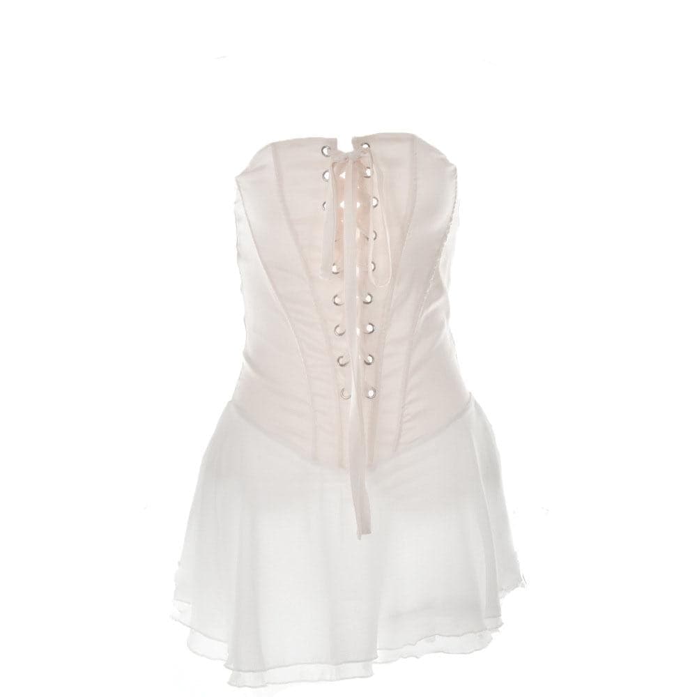 Contrast lace up zip-up ruffle backless tube mini dress - View 2