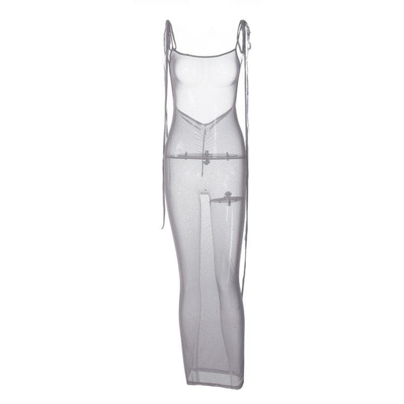 PRE ORDER - Mesh leopard print backless self tie ruched maxi dress - View 8