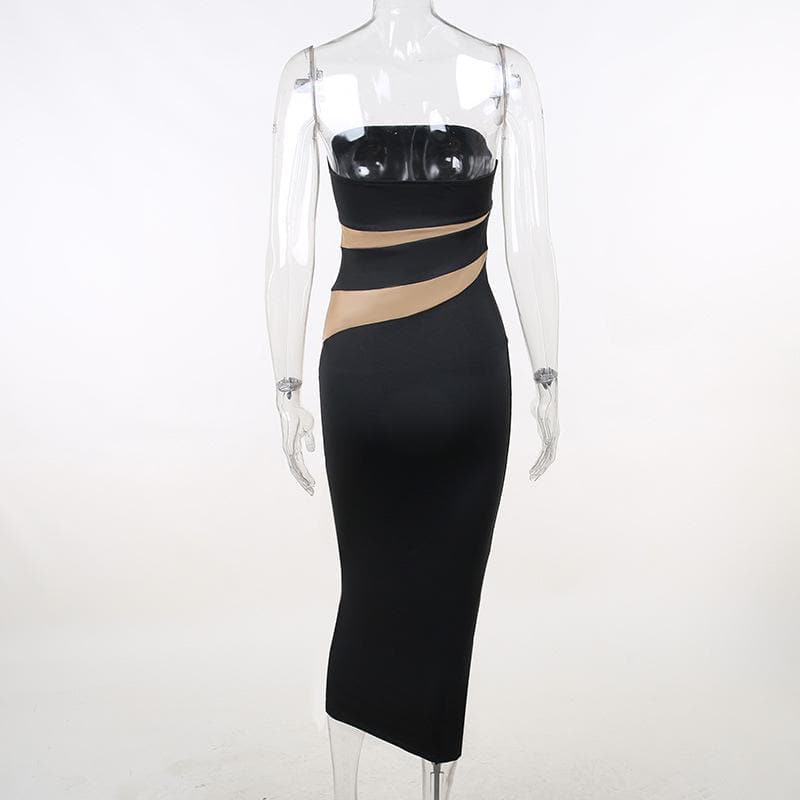 Mesh patchwork contrast irregular tube mini dress - View 5
