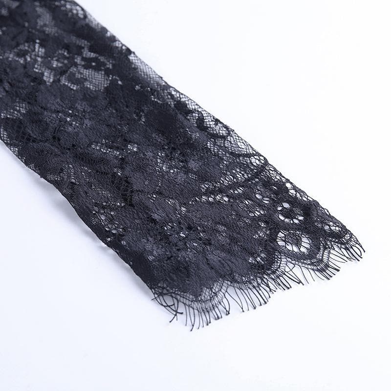 Hem lace low-cut high neck ruched midi dress - View 10