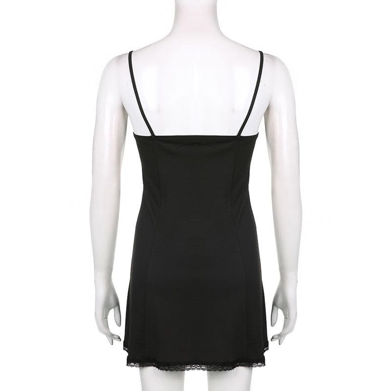 Low cut bowknot lace ruffled cami A line dress - View 12