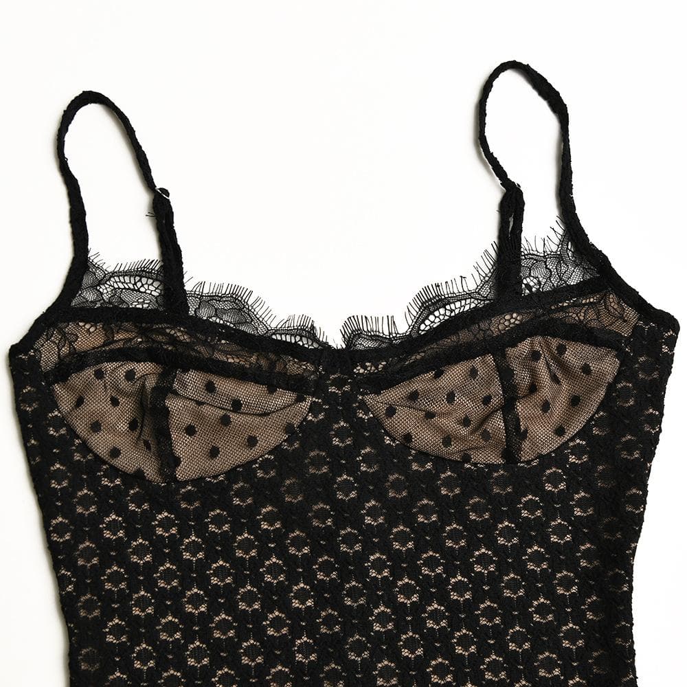 Mesh contrast lace hem zip-up backless cami mini dress - View 6