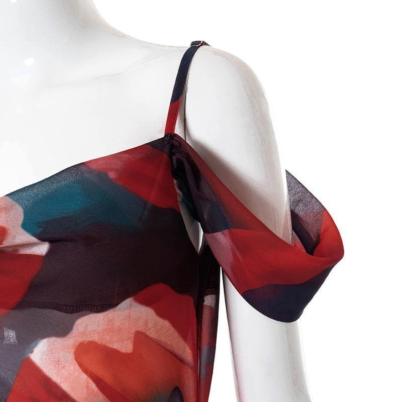 Off shoulder see through chiffon print maxi dress - View 5