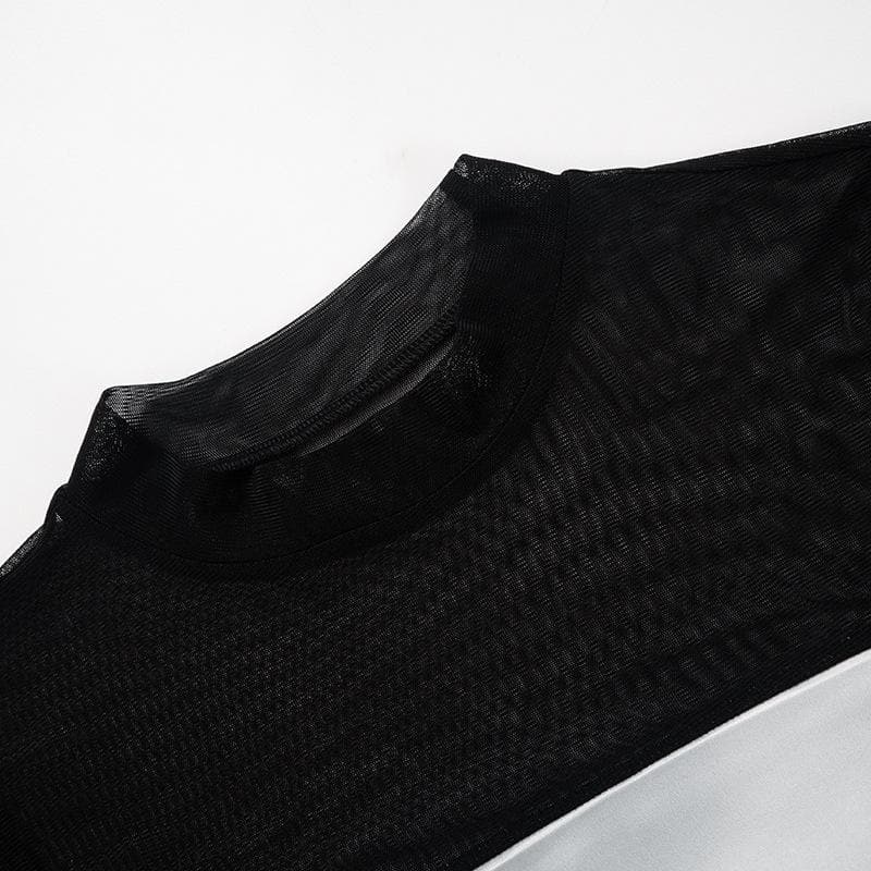 Body print mesh patchwork long sleeve contrast mini dress - View 5