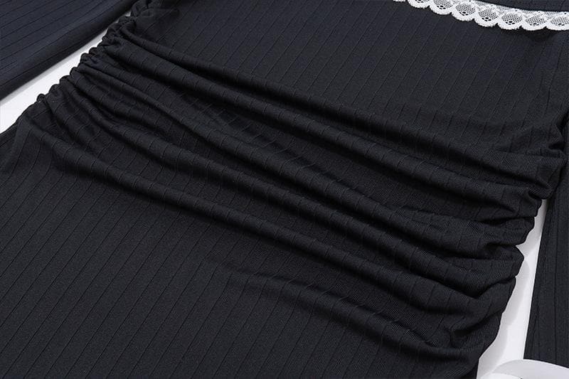 Off shoulder long sleeve lace hem bowknot mini dress - View 6