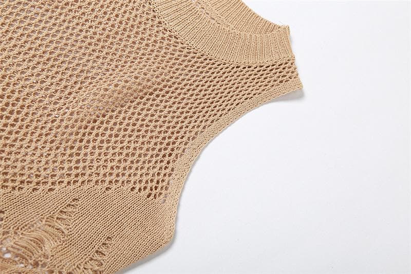 Open Knit Distressed Crochet Mesh Sleeveless Bodycon Maxi Dress - View 7