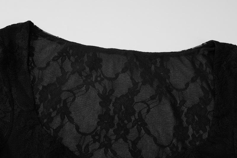Long sleeve lace gloves see through sweetheart neck mini dress - View 4