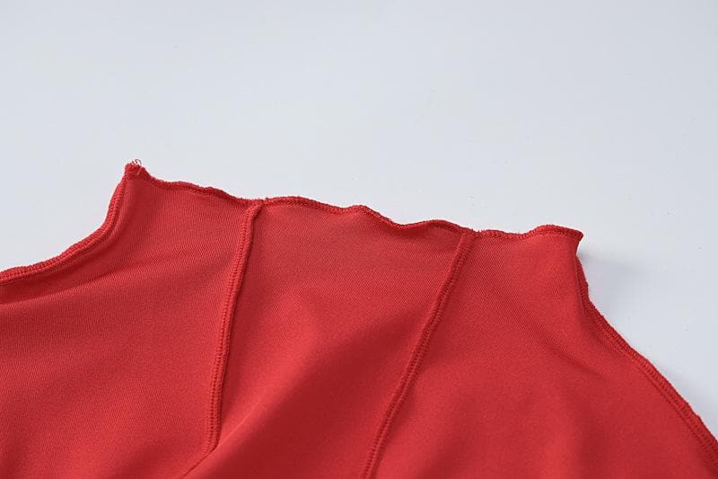 Long sleeve solid feather ruffle high neck backless midi dress - View 5