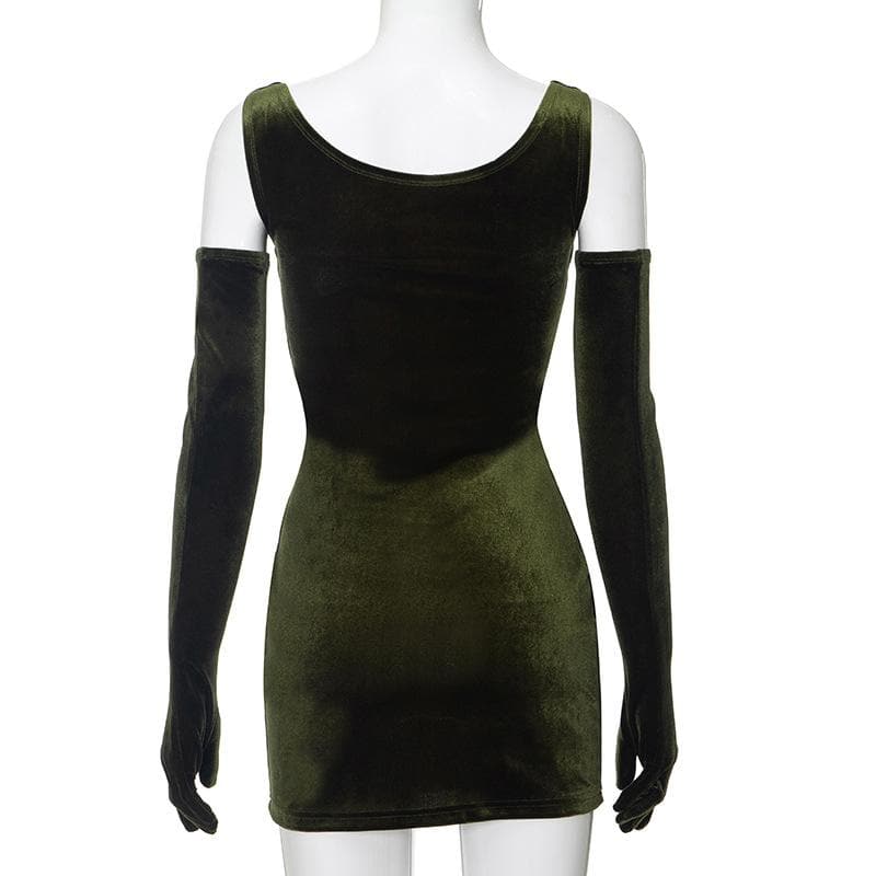 Velvet sleeveless gloves solid square neck mini dress - View 4