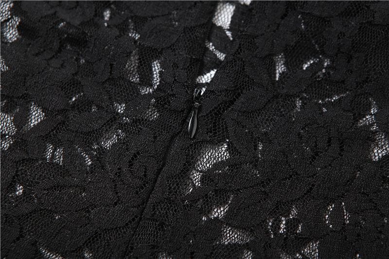 Lace solid zip-up see through sleeveless backless maxi dress - View 7