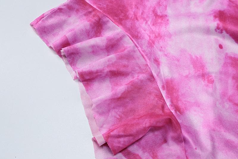 Tie dye ruffle halter mesh backless self tie irregular maxi dress - View 7