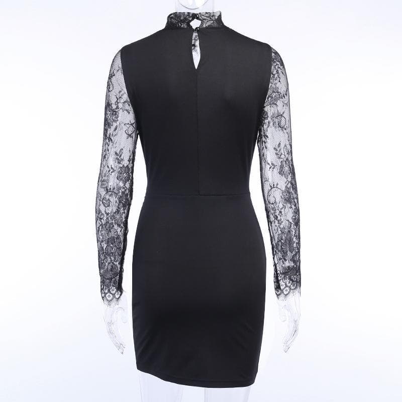 Hem lace low-cut high neck ruched midi dress - View 8