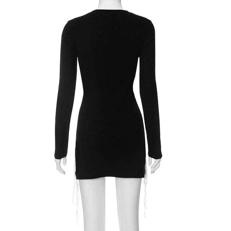 Crewneck long sleeve zip-up lace up contrast mini dress - View 3