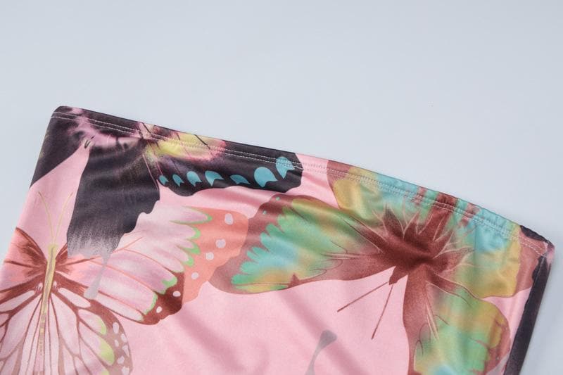 Butterfly print ruffle ribbon flower applique contrast maxi dress - View 7
