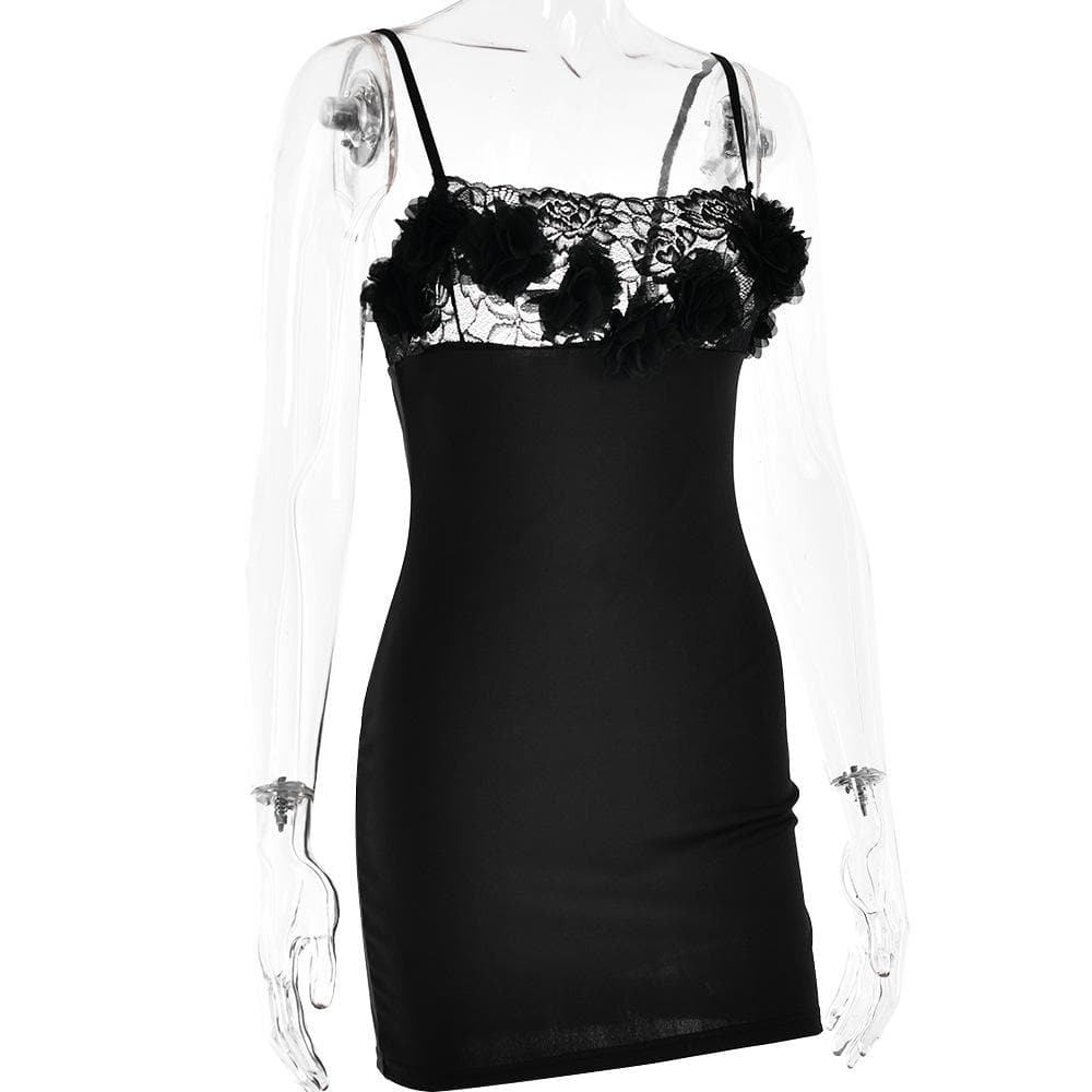 Flower Applique Lace Trim Square Neck Bodycon Mini Dress - View 4