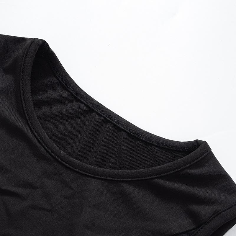 Mesh sleeveless solid gloves crewneck mini dress - View 5