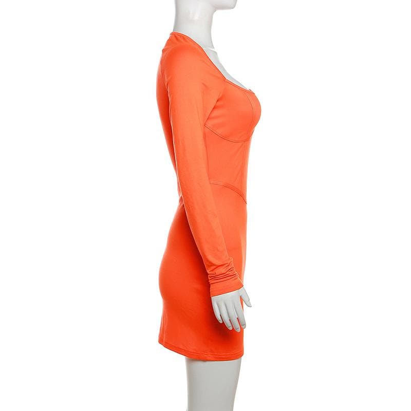Square Neck Long Sleeve Corset Bodycon Mini Dress - View 5