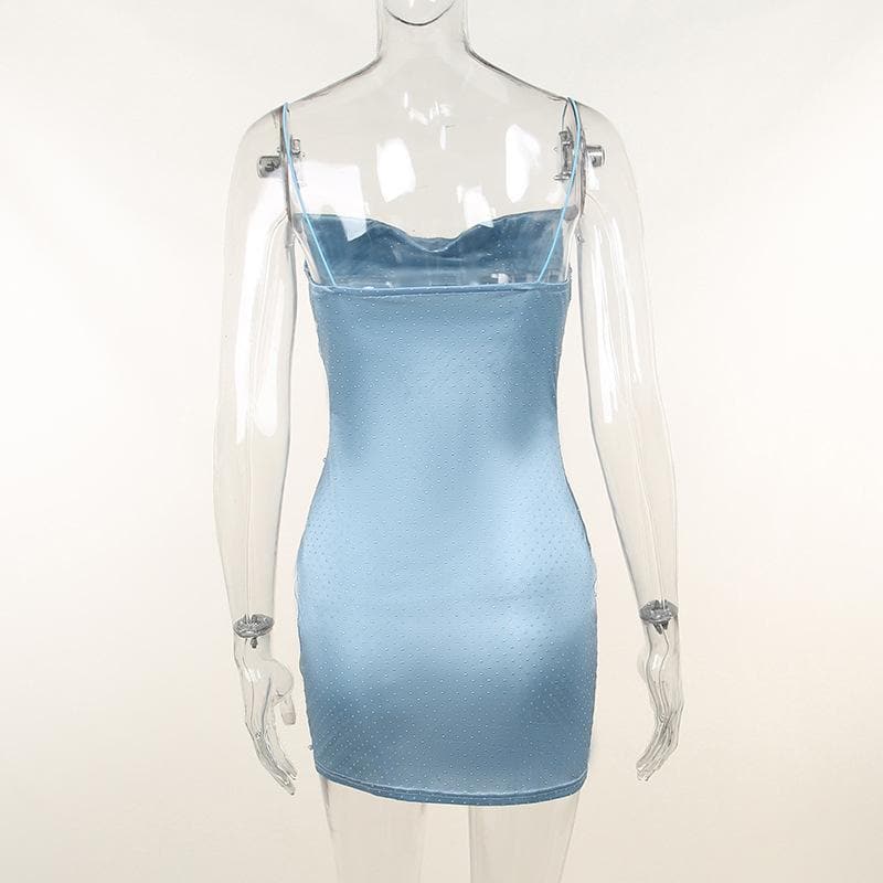 Sleeveless solid backless cowl neck beaded cami dress - View 4