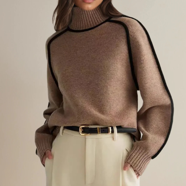 Turtleneck Contrast Seam Batwing Sleeve Sweater 2